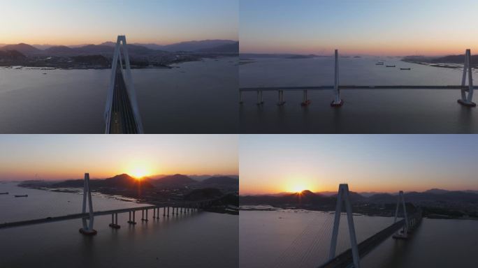 【5.1k合集2】航拍日落下的乐清湾大桥