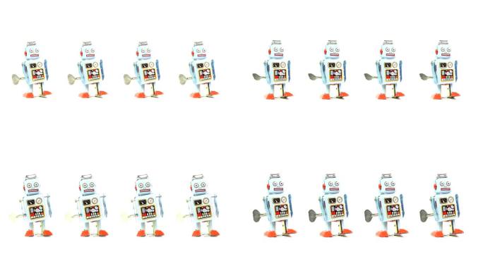 四个复古锡玩具机器人