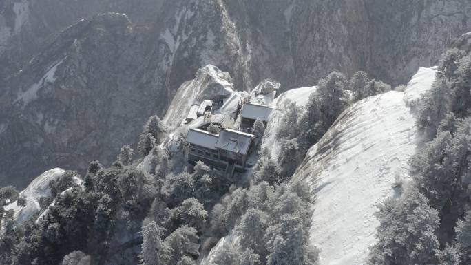 冬季陕西华山航拍4k雪景