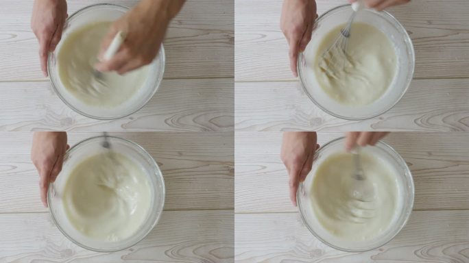 手工月饼皮顶视图搅拌稀面粉牛奶