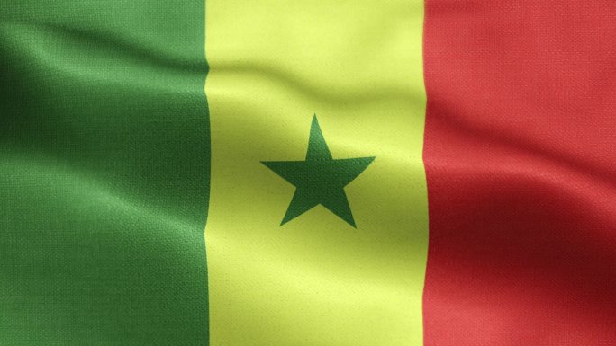 塞内加尔国旗动画库存视频-塞内加尔国旗在环形和纹理三维渲染背景中挥舞-高度详细的织物图案和可循环-塞