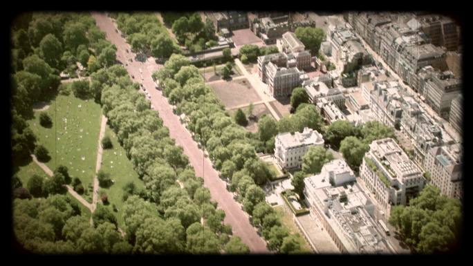 英国伦敦购物中心旧电影鸟瞰图4K