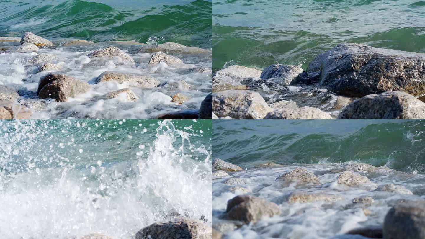【原创HD】水花浪花拍打石头礁石