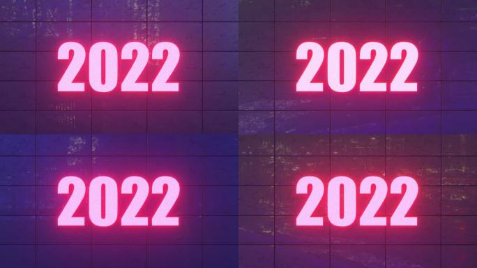 2022新年圣诞节，4K闪光效果未来主义霓虹紫外线荧光红光可循环动画黑色背景