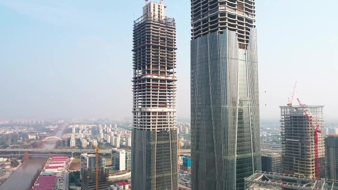 张江“科学之门”320米双子塔建设中4K