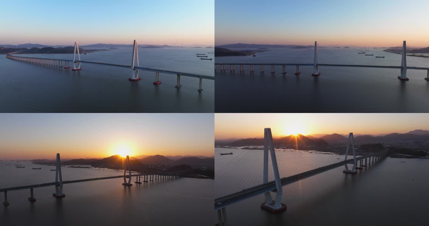 【5.1k合集1】航拍日落下的乐清湾大桥