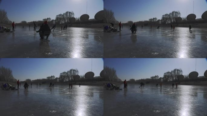 冬季湖面上玩冰爬犁