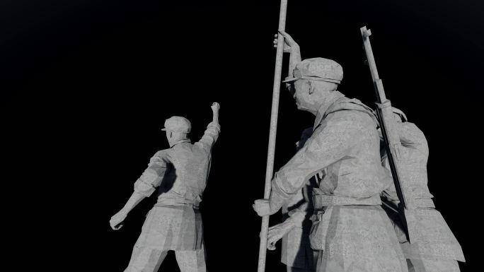 黑色背景抗战红军雕塑