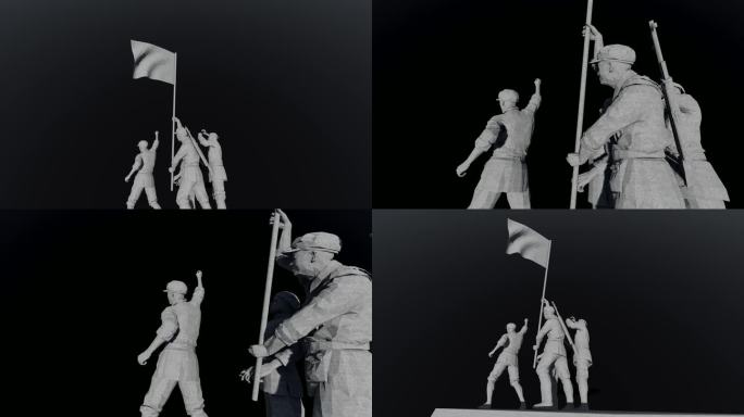黑色背景抗战红军雕塑