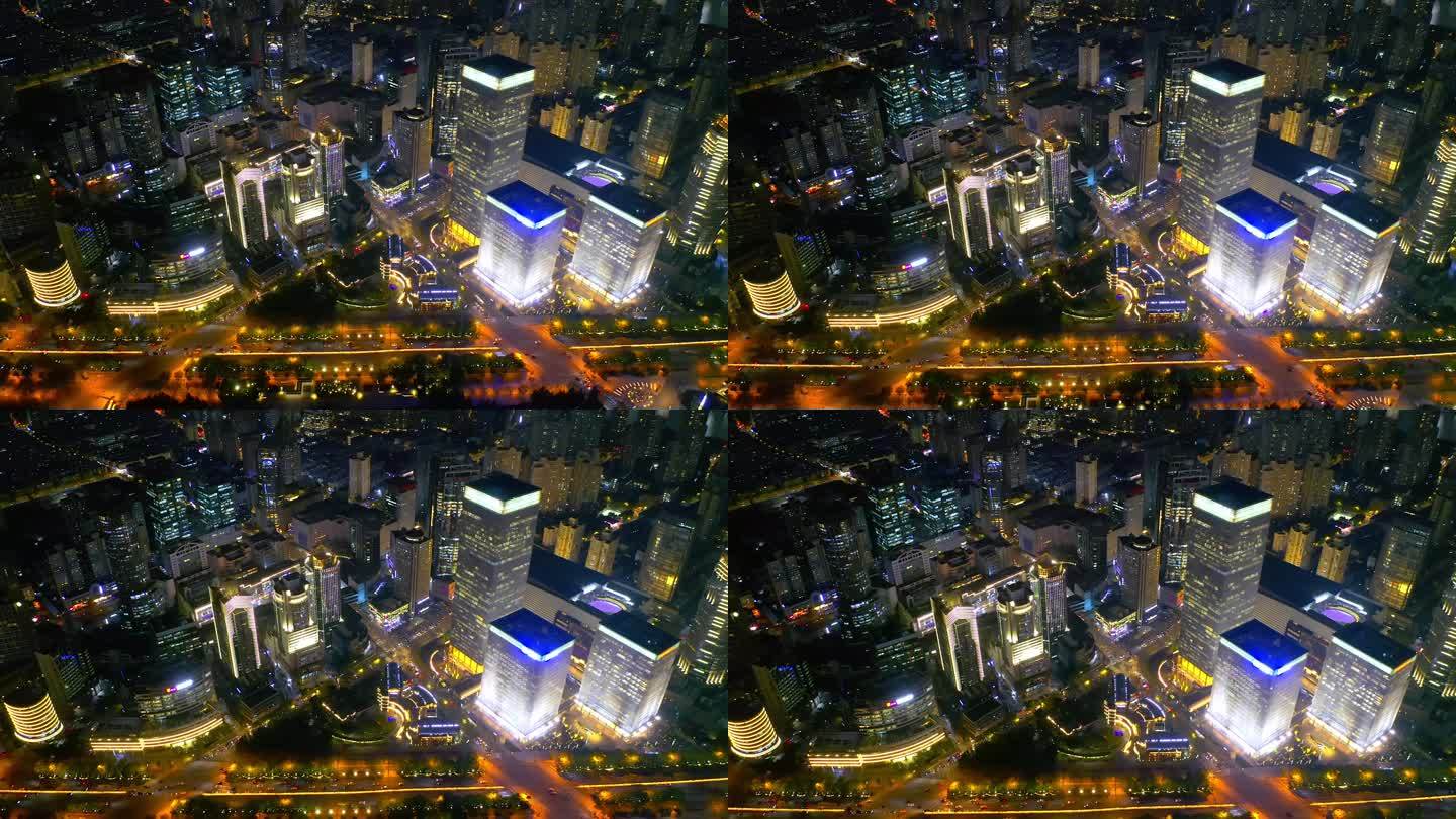 上海浦东陆家嘴金融区世纪大道夜景4K航拍