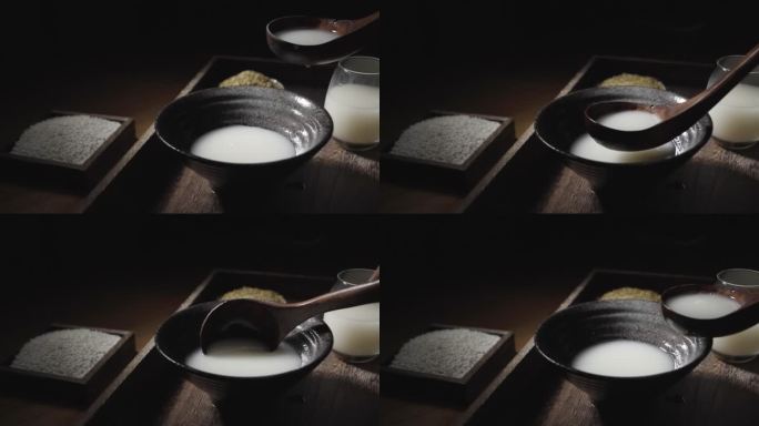 升格慢动作传统东方食疗药膳营养米浆米酿