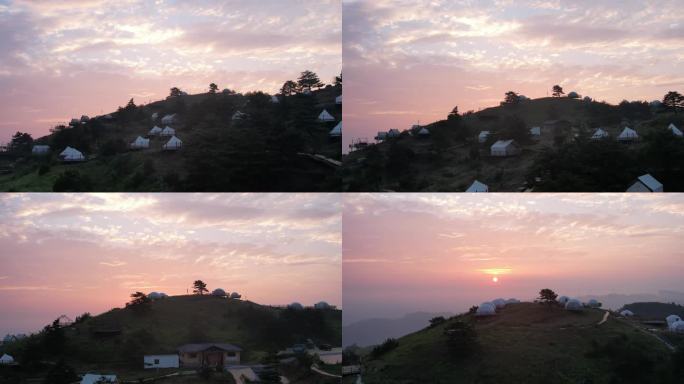 原创山体遮挡夕阳航拍素材