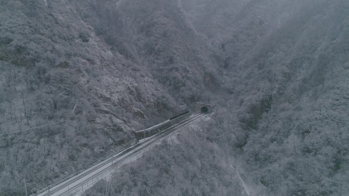 冬季大山中行驶的绿皮火车4k