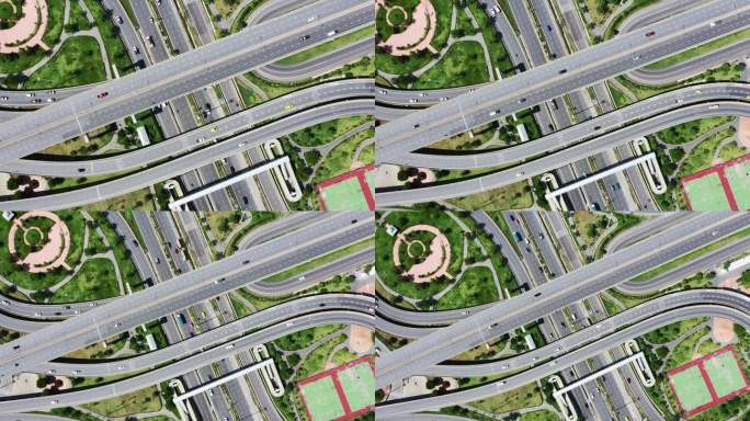 天桥和城市交通的无人机视角