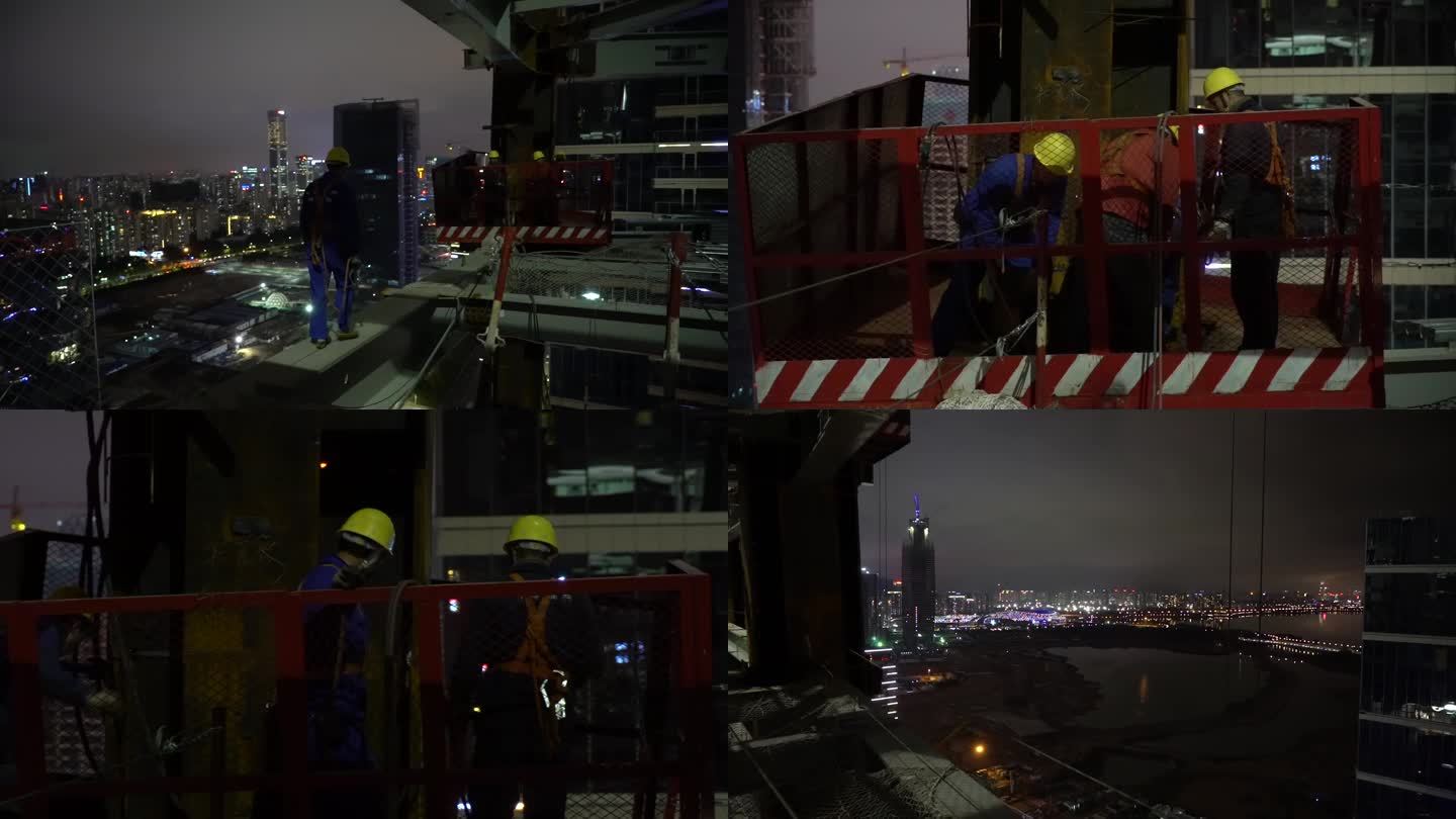 深圳湾夜晚工人施工