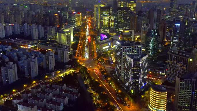 上海浦东陆家嘴金融区世纪大道夜景4K航拍