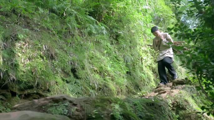 【4K】旧社会青年背柴走山路