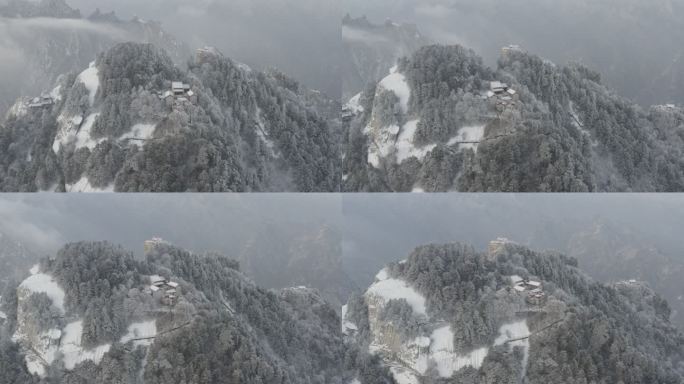 冬季陕西华山航拍4k雪景