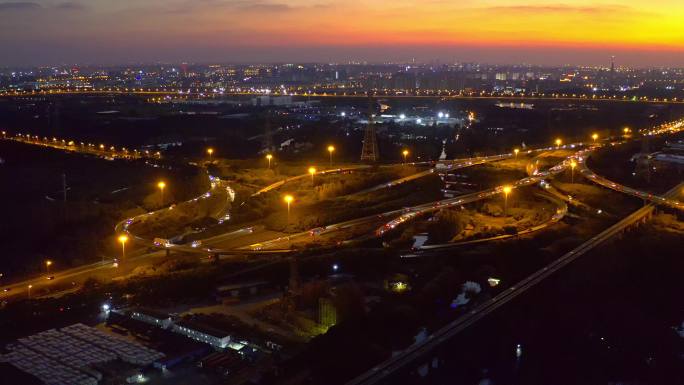 上海浦东外环高架桥迎宾高速夜景4K航拍