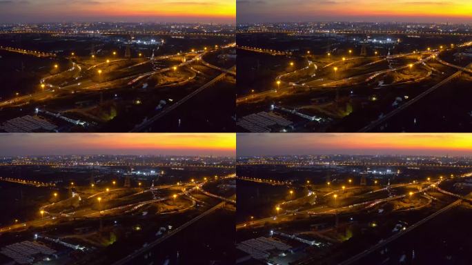 上海浦东外环高架桥迎宾高速夜景4K航拍