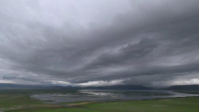 甘肃甘南尕海湖 延时摄影 云 下雨