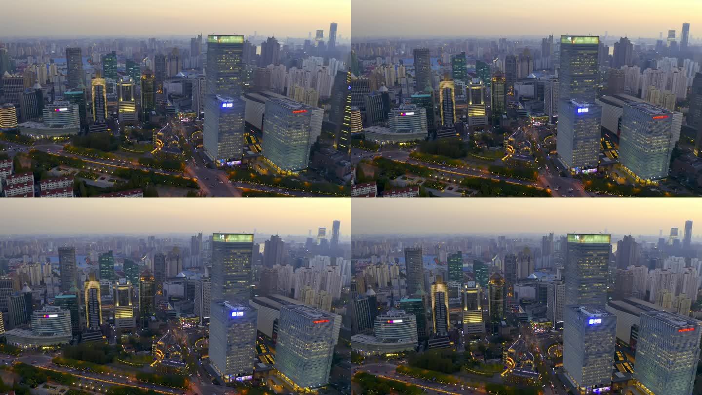 上海浦东陆家嘴金融区世纪大道日落4K航拍