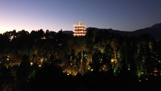 丽江狮子山日落夜景航拍4k