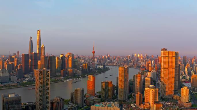 上海杨浦陆家嘴城市天际线日出4K航拍