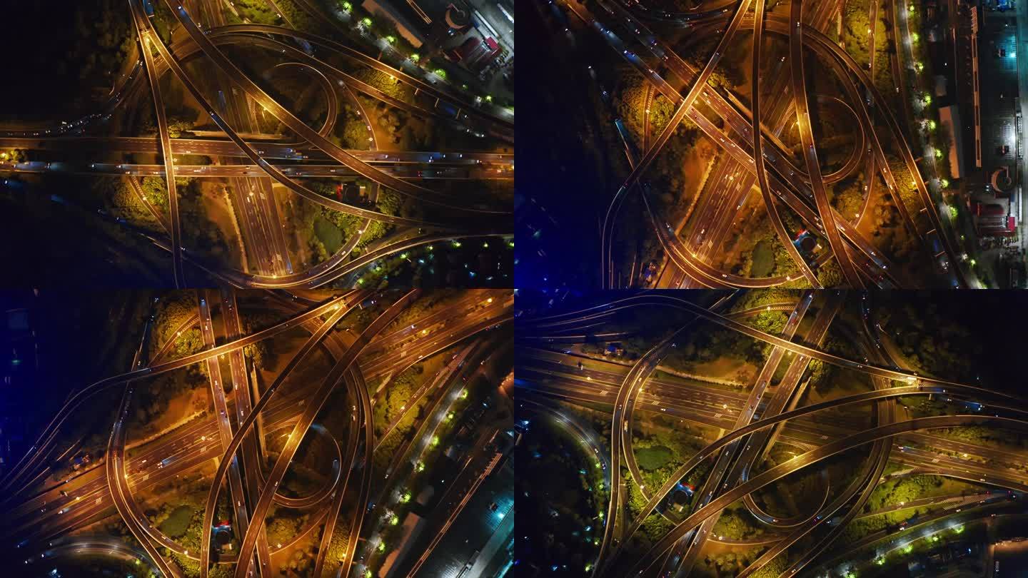 4K 上海俯拍 夜景 张江 立交桥 航拍