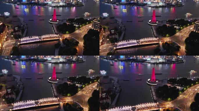 上海外滩黄浦江夜景航拍视频4K