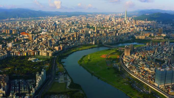 台湾台北鸟瞰图台湾岛台北全景鸟瞰祖国统一