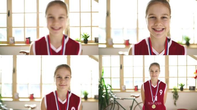 青少年篮球冠军女孩的肖像