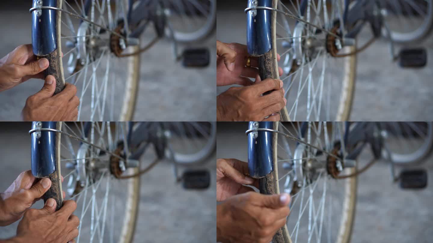 载人自行车检查越野自行车维修轮胎漏气补胎