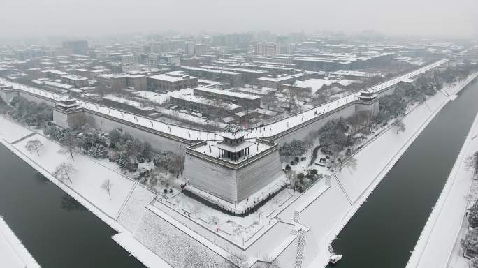 西安城墙角楼东南城角雪景