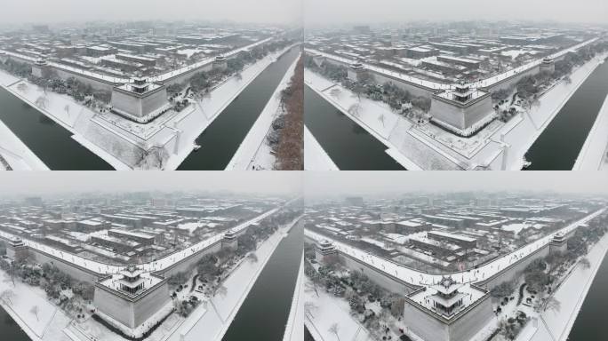 西安城墙角楼东南城角雪景