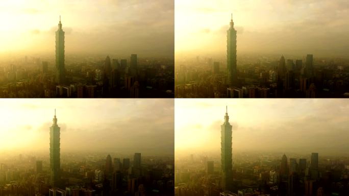 台北无人机台北风光台北高楼黄昏中的台北市