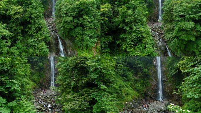 四川彭州小鱼洞蟠龙谷瀑布航拍风景