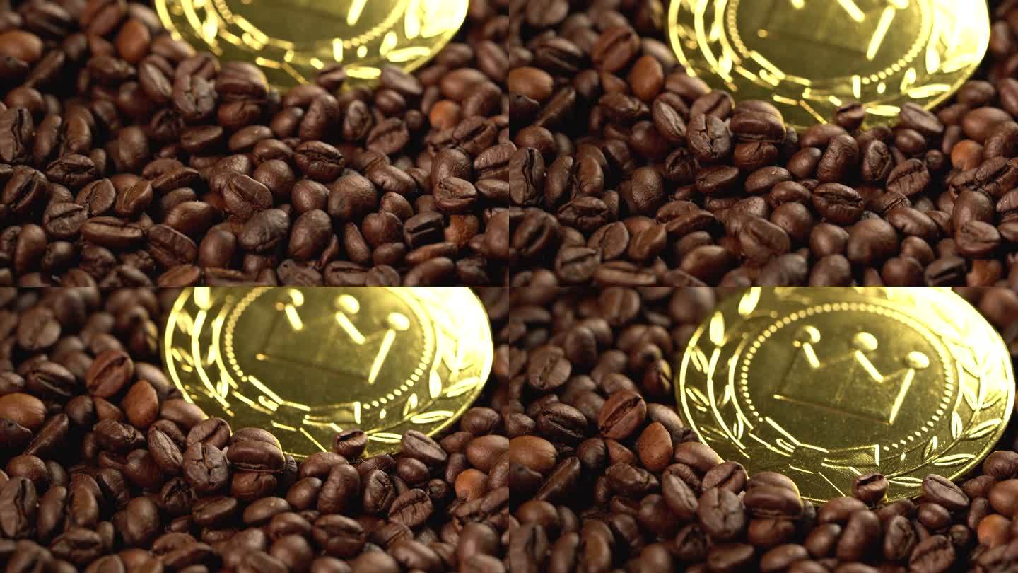 咖啡豆金牌的4k倾斜镜头。概念