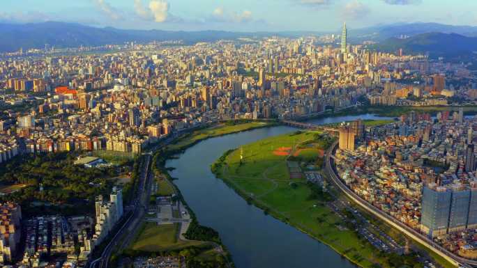 台湾台北鸟瞰图台湾岛台北全景鸟瞰祖国统一