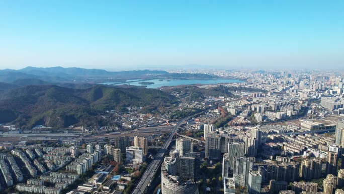 航拍杭州城市大景 上城区