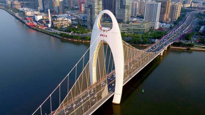 4K猎德大桥广州城市现代都市桥梁车流珠江