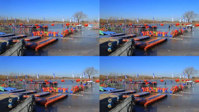 冬季公园湖面结冰游人在湖面上玩耍素材02