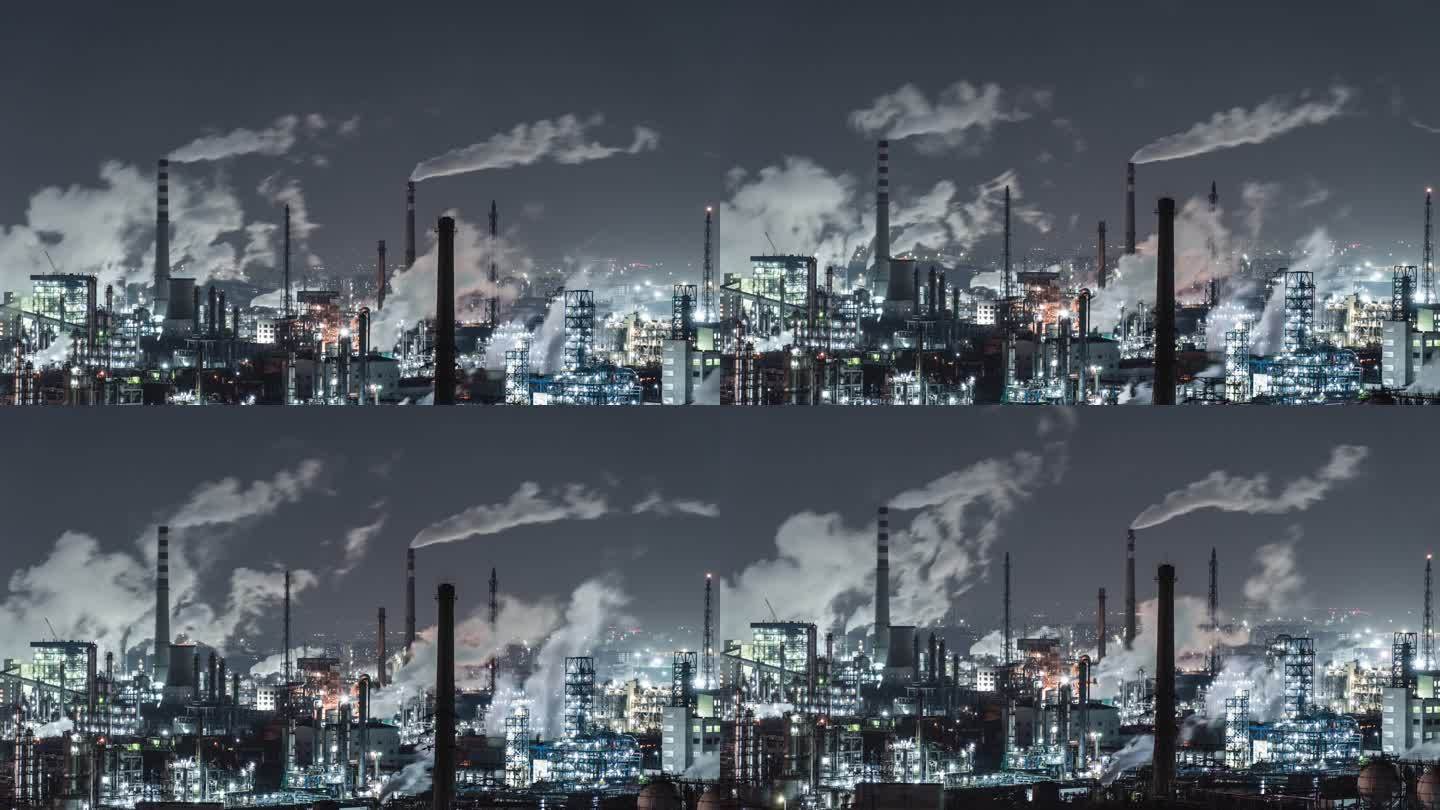 夜间石化厂和炼油厂的T/L TD鸟瞰图