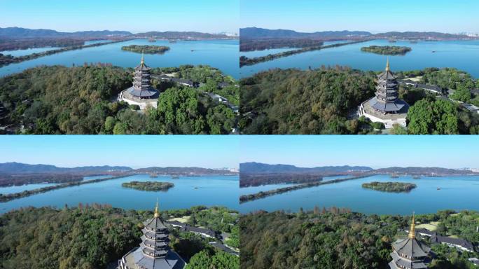 航拍杭州西湖雷峰塔