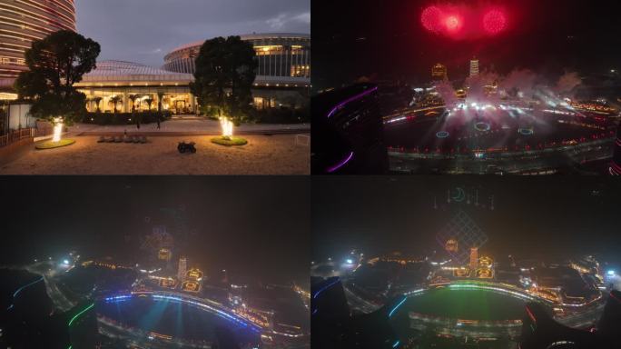 杭州湖州市太湖古城月亮酒店夜景4k