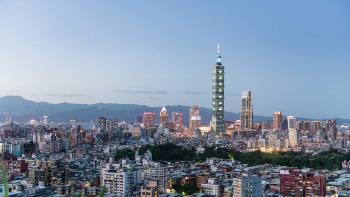 台北天际线从白天到夜晚的时间流逝