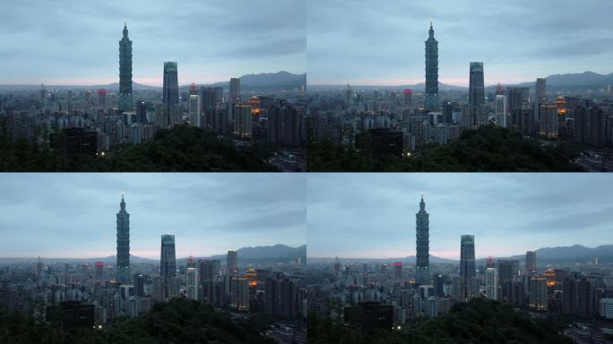 日落时分从象山俯瞰台北天际线
