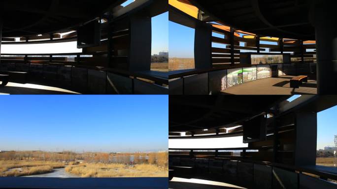 温榆河公园圆形鸟巢建筑360度旋转拍摄