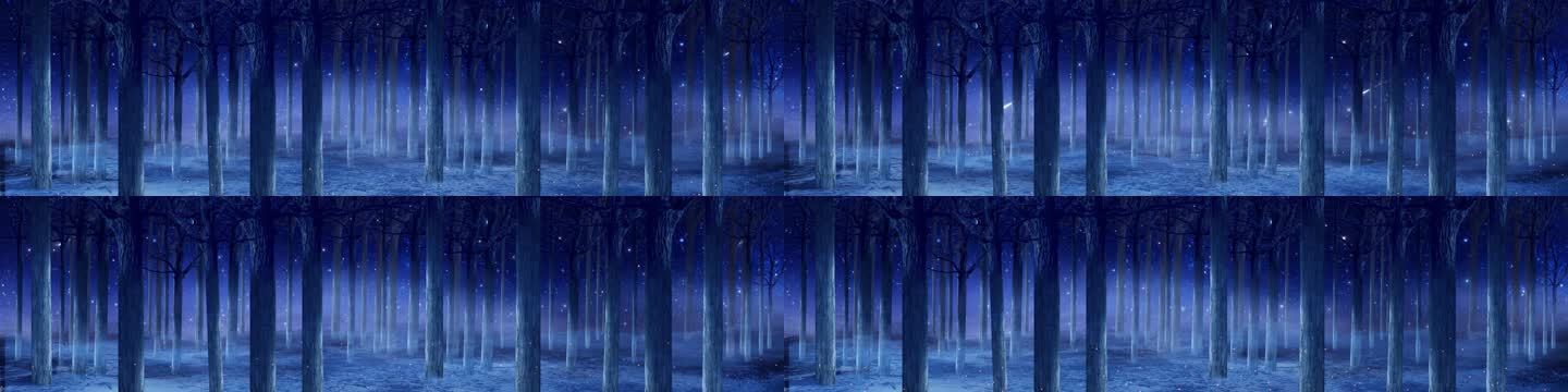 唯美夜晚星空白桦林树林