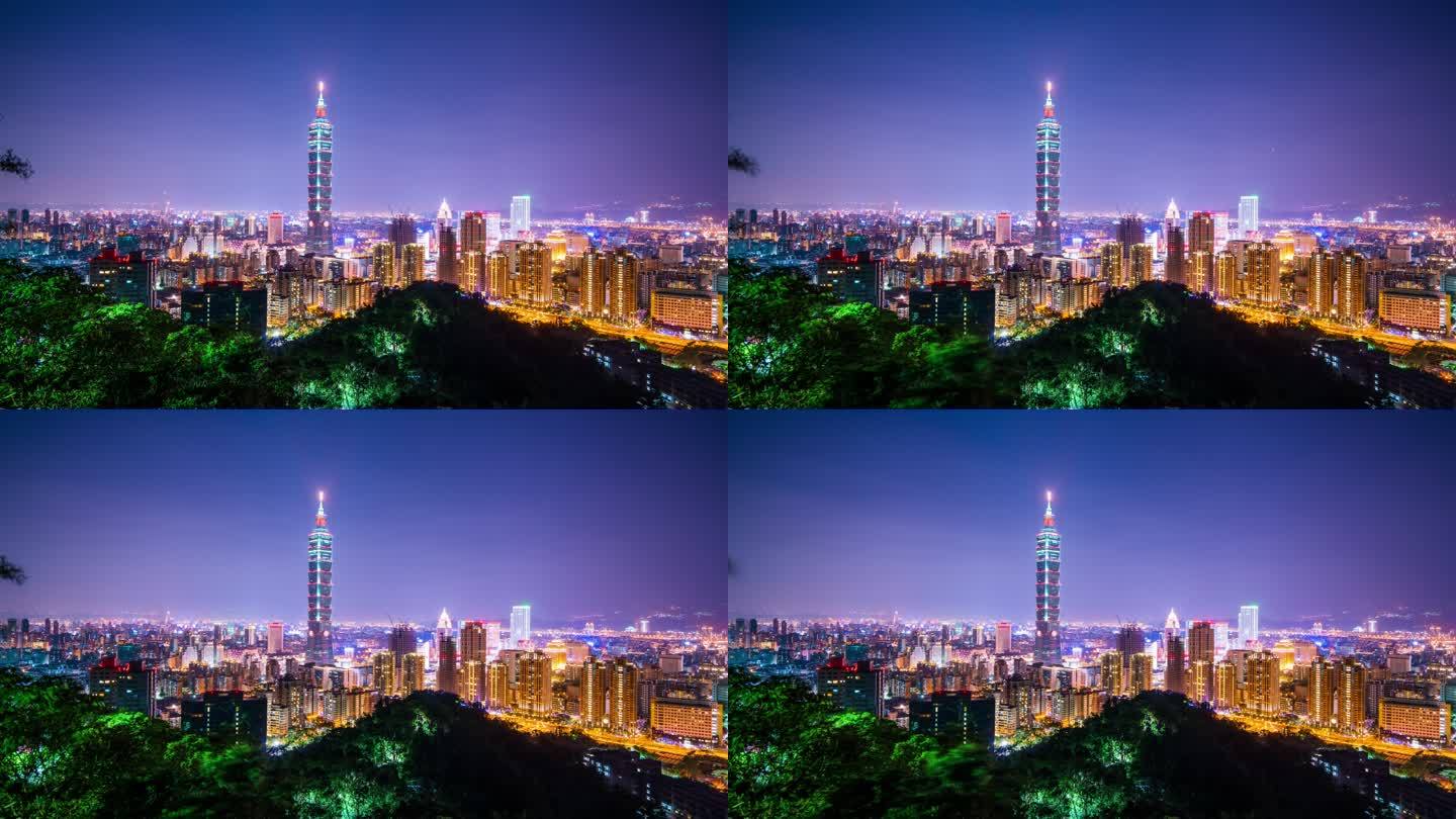 台北-台湾夜景祖国统一台湾台北101地标